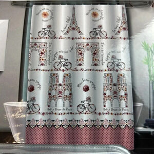 Luxury Home Paris‎ Print Shower Curtain With 12 Beaded Metal Hooks Brand New